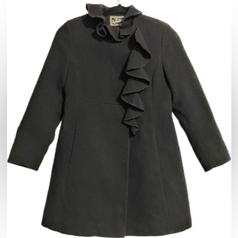 Rothschild Black Kids Coat with Ruffle Detail